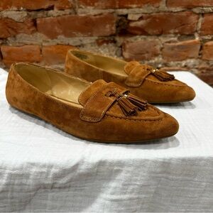 Talbots Francesca Amber Camel Tan Brown Suede Driving Slides Tassel Loafers 7
